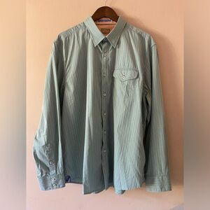 Tommy Bahama Jeans Shirt Mens XL Green Striped Long Sleeve Button Up Casual